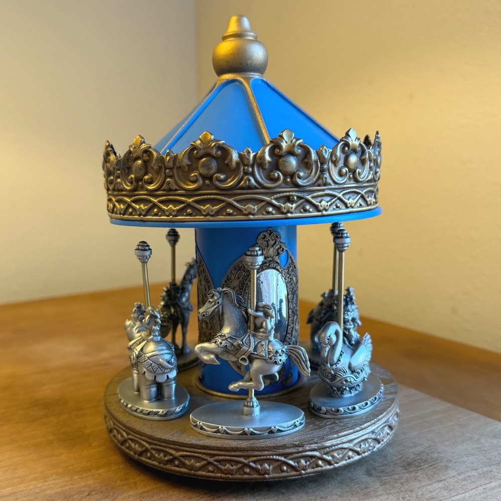 Vintage Hudson Fine Pewter Carousel Set 6 Animals Blue Gold Display USA